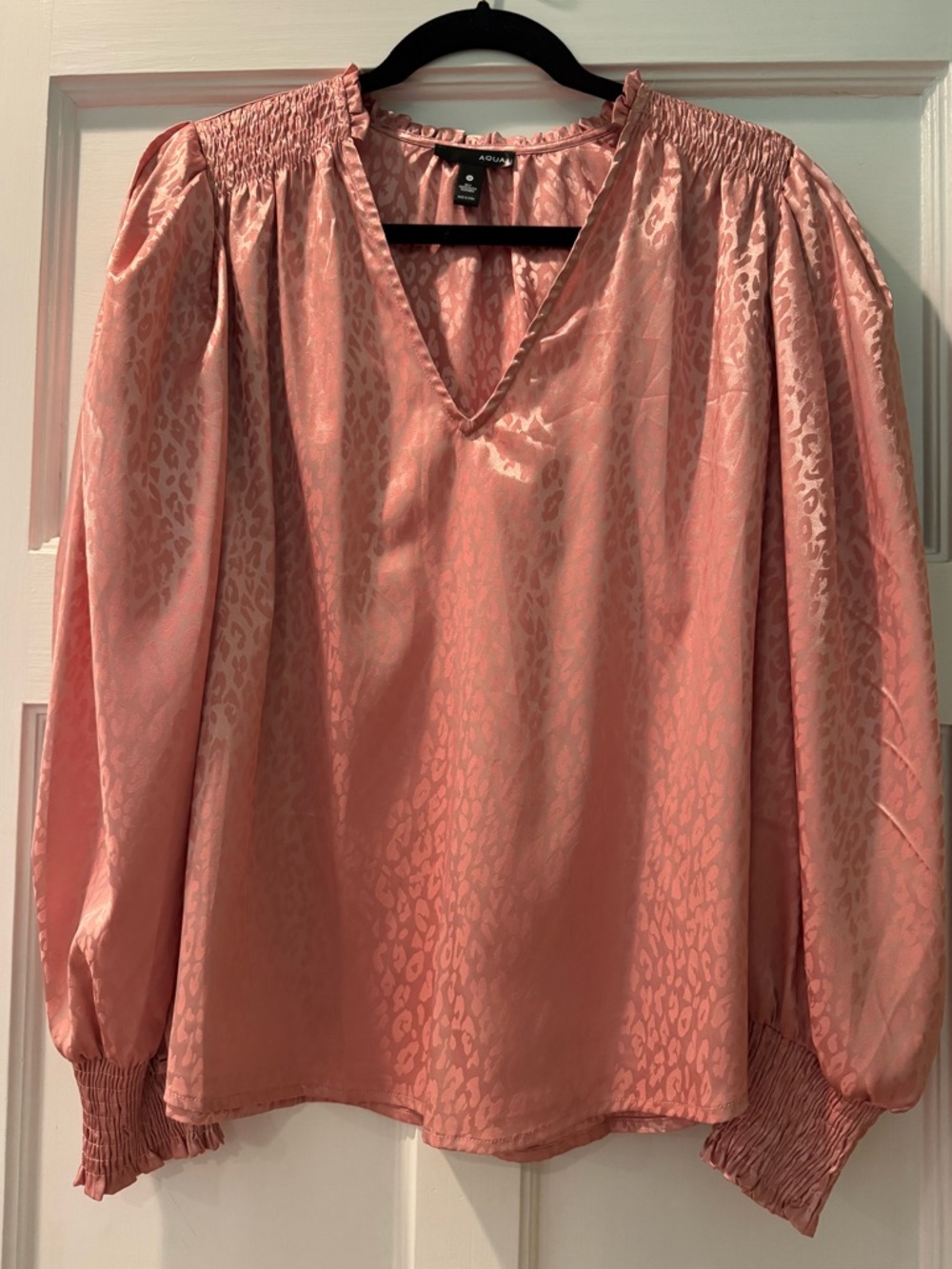 NWT AQUA Leopard Print Long Sleeve Satin Blouse - Pink, Size: M